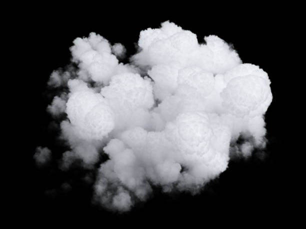 istock 3d rendering, abstract white realistic cloud isolated on black background. Sky clip art element 2023256419