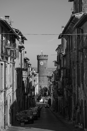 Bagnaia village clock-tower in Italy
