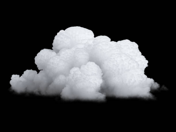 istock 3d rendering, abstract white realistic cloud isolated on black background. Sky clip art element 2023256436