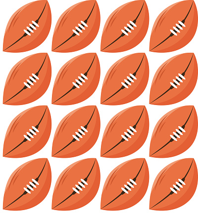 Hand draw football ball seamless pattern. American Football game. Isolated on white background. Vector illustration in cartoon style. Orange and black colors.Sports equipment.School football section.
