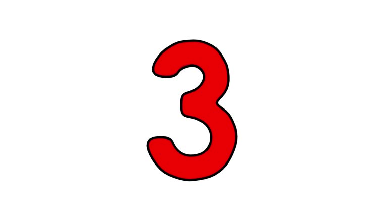 Countdown from 10 to 1. Red numbers with thick outline on white background