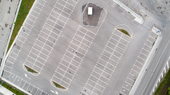 Top down view empty parking lots.