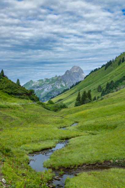 landscapes near kalbelesee, hochtann mountain pass, warth, vorarlberg, austria - kalbelesee foto e immagini stock