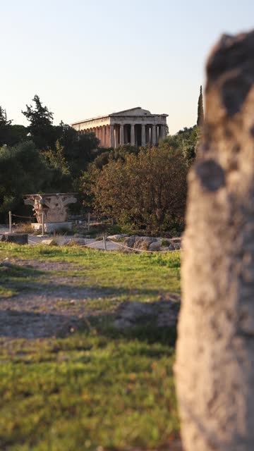 View of the iconic Temple of Hephaestus, in the Ancient Agora of Athens (Greece).