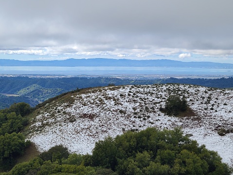 Heavy snowfall covered the ridgeline and tops of hills at Las Trampas after a cold winter storm