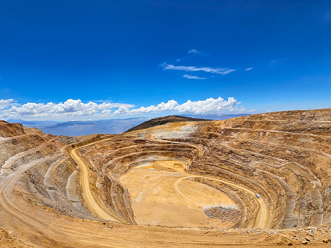 Panoramic view of open pit mine, out of operations in Chile