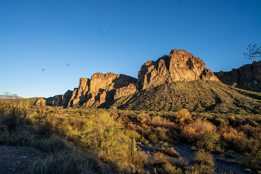 The Lower Salt River bed and the Bulldog Mountains at dusk in late-January.