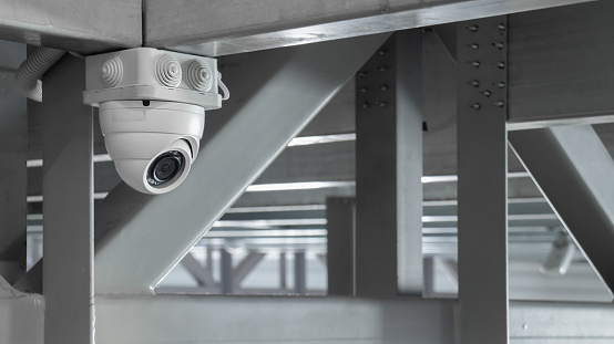 Surveillance camera in industrial premises. Security system, fire protection.