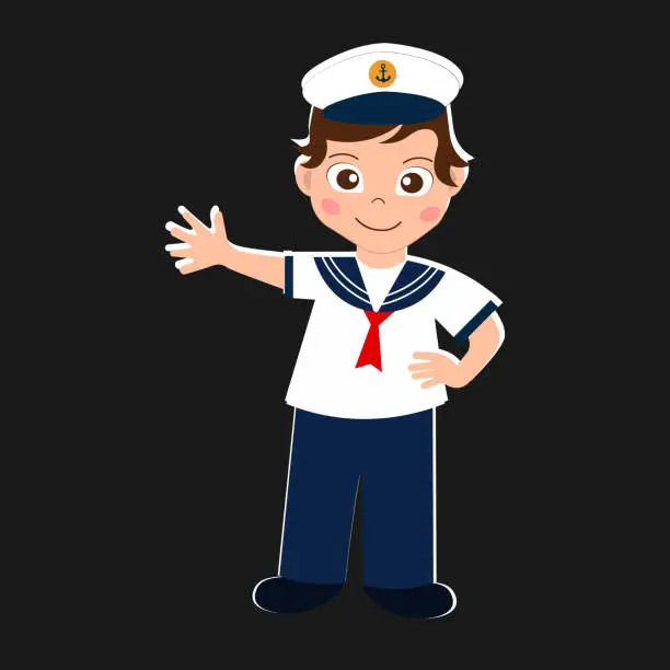 Vector illustration of Vector cartoon illustration of a cute sailor boy isolated on a gradient background