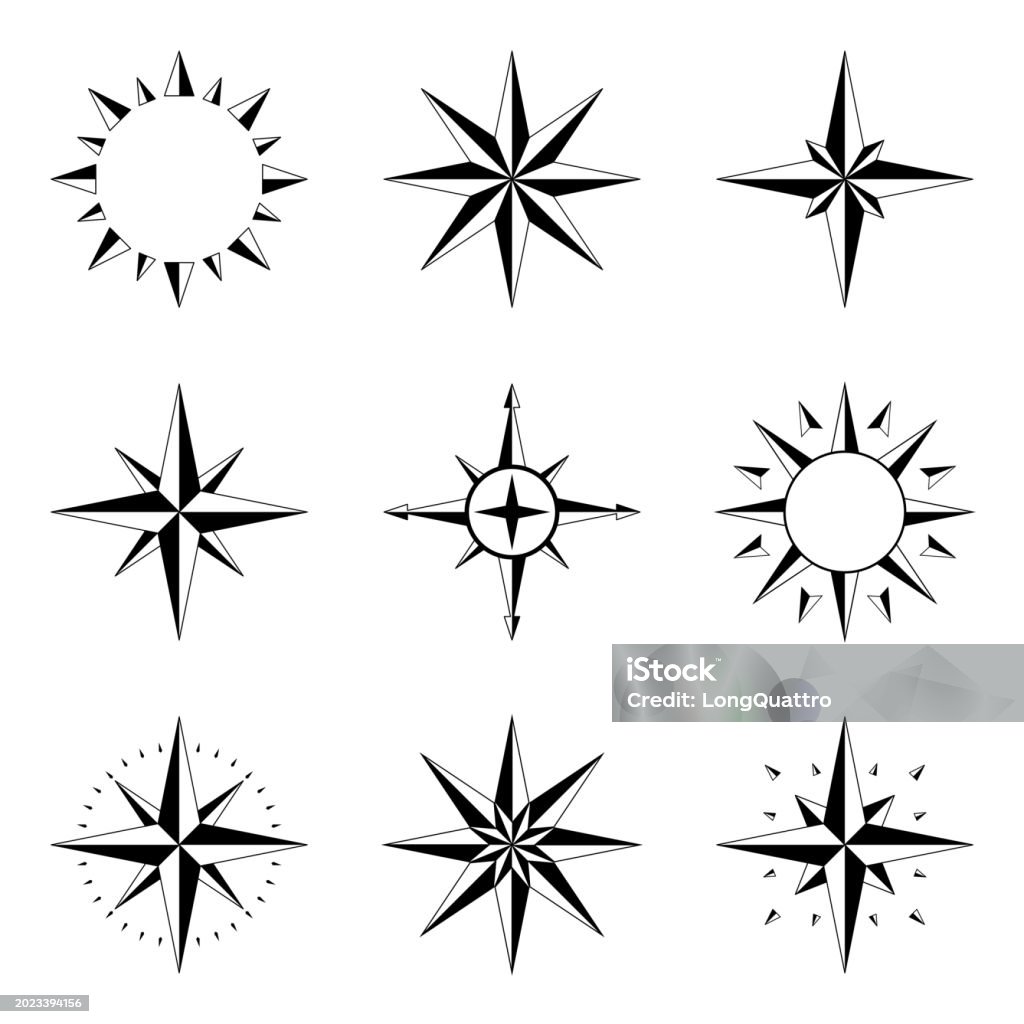 Compas Map Solid Compass Solid Set Stock Illustration - Download Image Now - Abstract ...