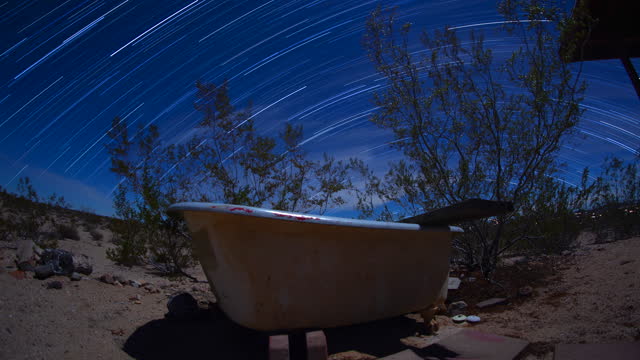 Desert Bathtub Night Sky Stars Star Trails Moon Shadows