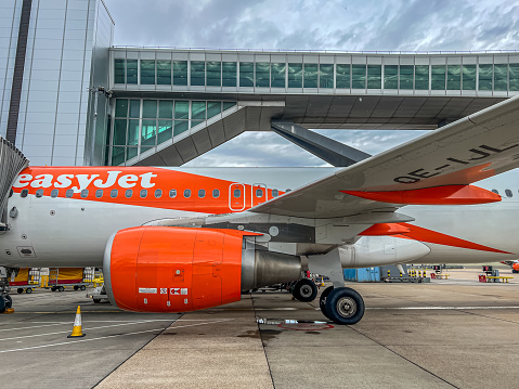 Two Airbus A319 aircrafts operated by low-cost airline Easyjet in Milan Malpensa airport.