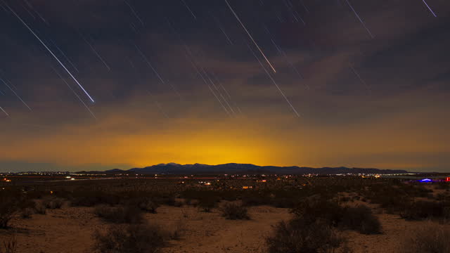 Desert City Night Skyglow Sky Star Trails 4k Glow Lights
