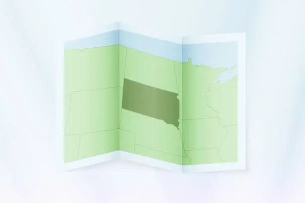 Vector illustration of South Dakota map, folded paper with South Dakota map.