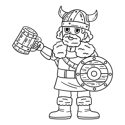 A cute and funny coloring page of a Viking Drinking Mead. Provides hours of coloring fun for children. To color, this page is very easy. Suitable for little kids and toddlers.
