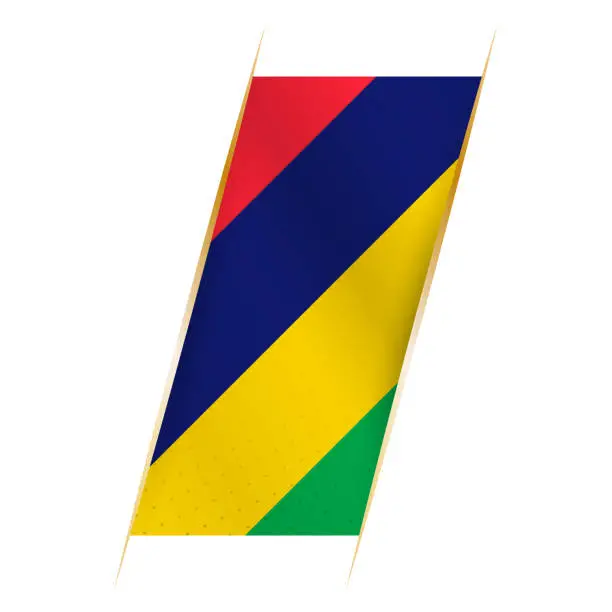 Vector illustration of Mauritius flag in the form of a banner with waving effect and shadow.