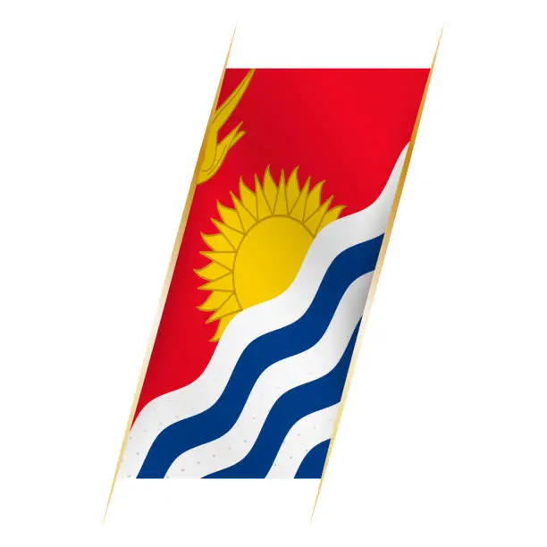 Vector illustration of Kiribati flag in the form of a banner with waving effect and shadow.