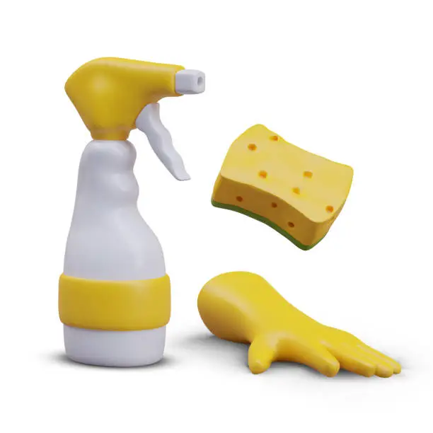 Vector illustration of Plastic bottle spray gun, sponge, yellow rubber glove