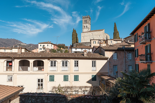 The town of Barga in the Apulian Alps. Small towns in the mountains of Tuscany.
