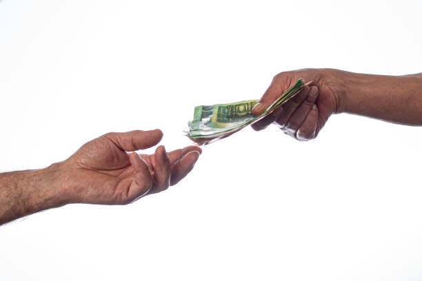 Imitation of Michelangelo's creation, God gives money to Adam