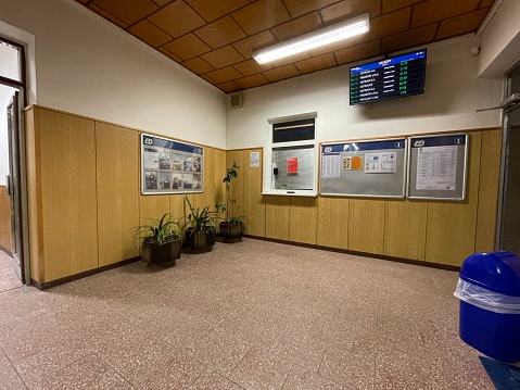 Baška, Czech Republic - August 02, 2023: Inside an empty rural train station.