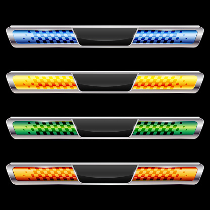 Black background with four scoreboards different colors for race track designs. Checkered pattern and frame for text