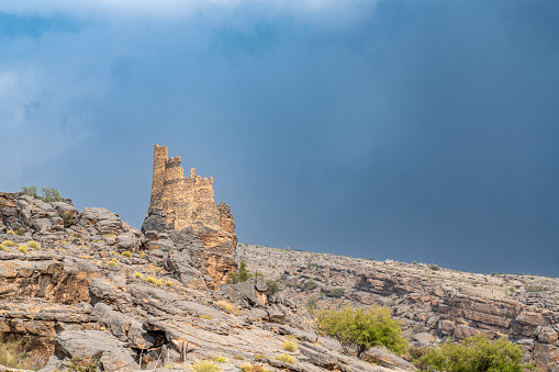 Ruined Fort, typical desert village, almost deserted, Al Misfah at Al Hamra, on the way through Wadi Bani Awf—one of Oman’s most picturesque valley.