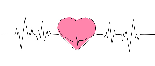 Continuous single line drawing heart pulse icon.      Heartbeat Logo  , Cardiogram. One line heartbeat graph.   Vector graphic illustration