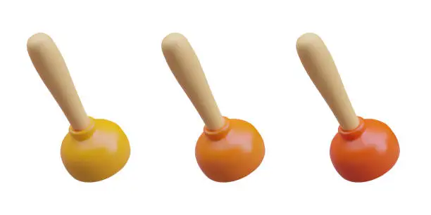 Vector illustration of Realistic cup rubber plungers with wooden handle. Tools for cleaning water pipes, sink