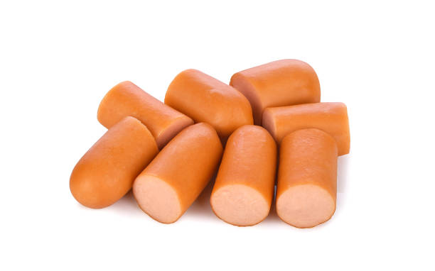 istock Slices of sausages isolated on white 2023535924
