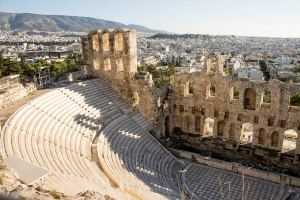 View of inside of The Odeon of Herodes Atticus Theater at the Acropolis
