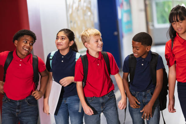 School Kids In A Row, Studio Isolated