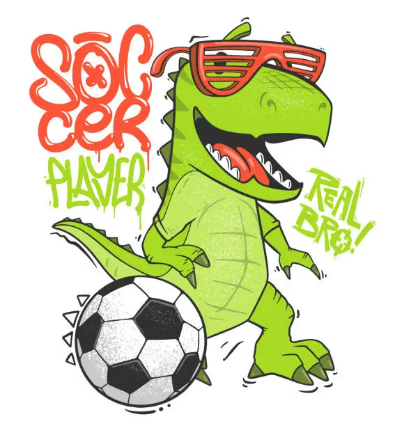 Vector illustration of Player dinosaur t-shirt design with slogan.