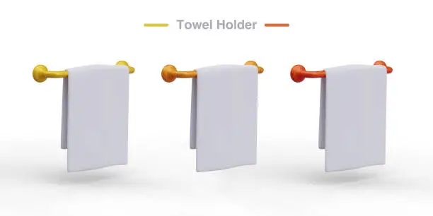 Vector illustration of Horizontal metal towel holder. Set of 3D vector illustrations of different colors