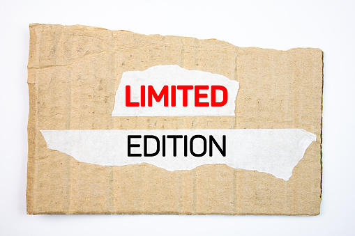 LIMITED EDITION text, inscription on tape, cardboard on a white background. Limited Edition concept.