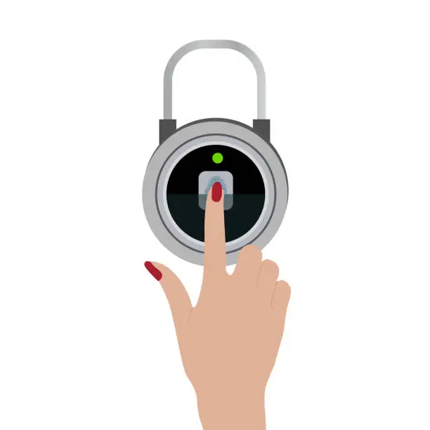 Vector illustration of Identity Security, fingerprint operated padlock