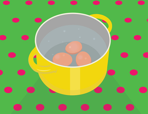 Preparing to boil eggs in a yellow saucepan full of clear