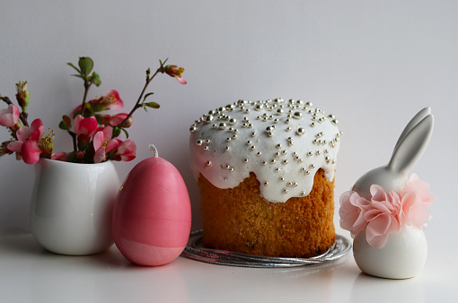Easter baking. traditional easter cake and easter eggs