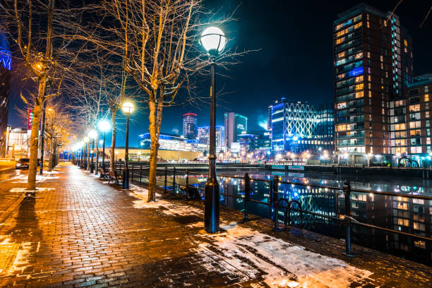 Night View at Salford Quays, Manchesterm England.