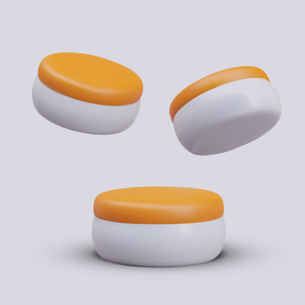 istock Vector jar of cream, mockup. Front, top, bottom view. Place for inscription, logo on orange lid 2023715373