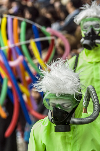 Bogota . Colombia 20 deMarzo 2010:Woman with protection mask, global pollution concept