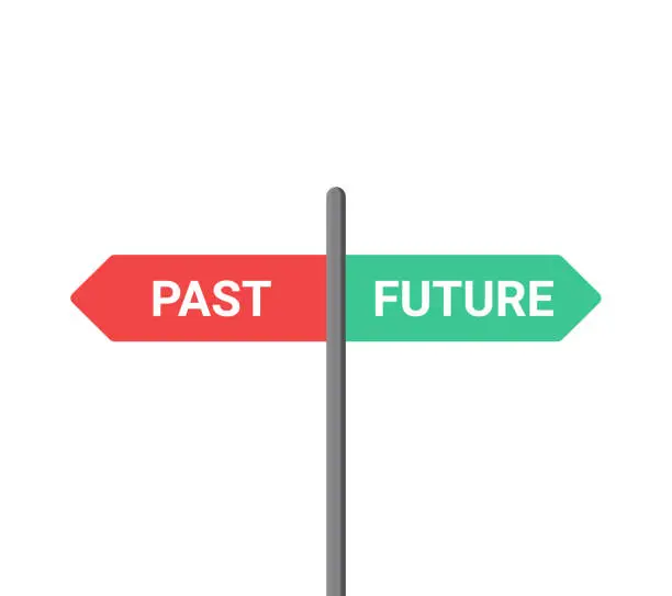 Vector illustration of Future past present board icon. Now pas and future way destiny sign