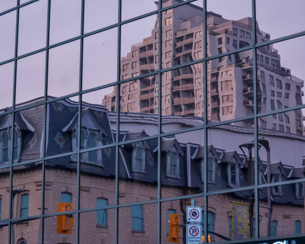 Reflection of Canadian Flag in windows in Halifax, Nova Scotia, Canada