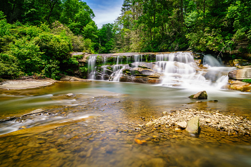 Long exposure image of Living Waters waterfall in North Carolina