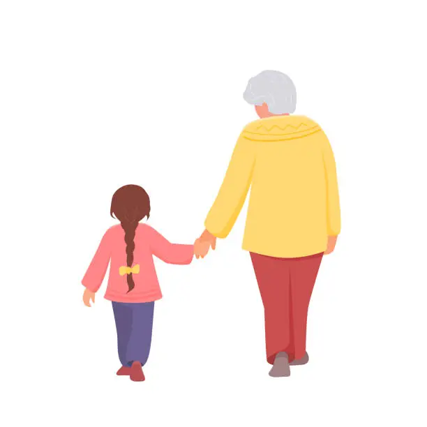 Vector illustration of Grandmother and granddaughter walking
