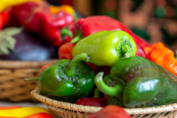 Basket filled with fresh organic vegetables.