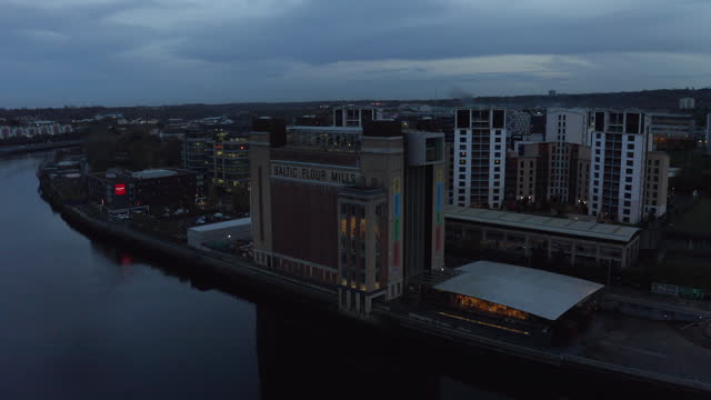 Aerial Shot of  Newcastle Dusk Skyline - Baltic Centre