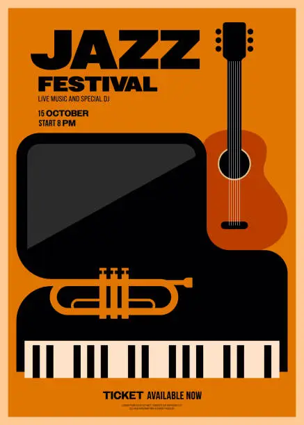 Vector illustration of Jazz music festival poster template design background with music instrument