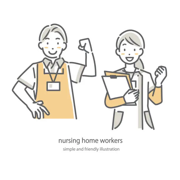Vector illustration of nursing home workers