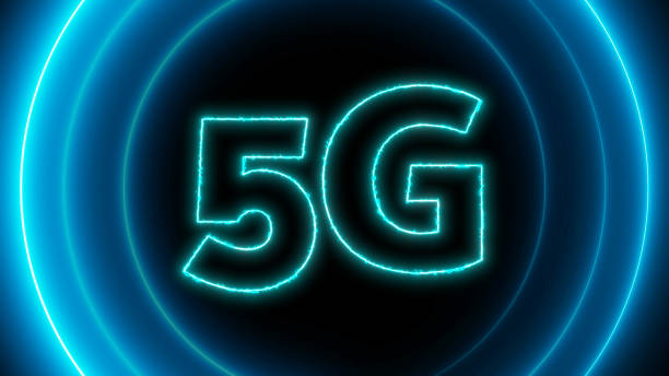 istock Neon blue 5G symbol glowing with concentric circles animated on a dark background. 2023903820